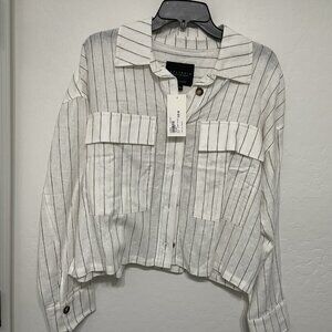 Sanctuary linen blend striped cropped shirt jacket - Size Small - Rtl $119 - NWT